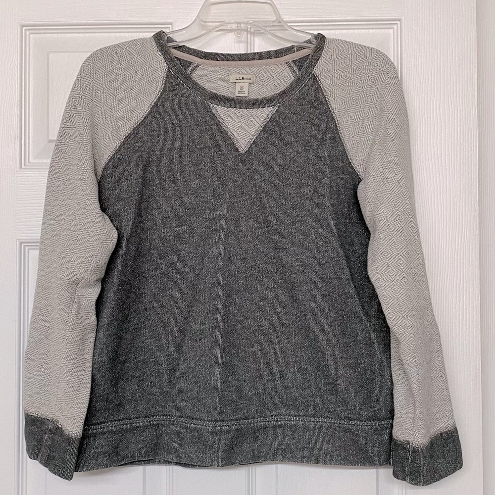 L. L Bean French Terry Baseball Style Two Tone Gray Color Block Top Sz XS
